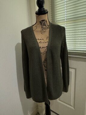 Pinque Women's Olive Open-Front Ribbed Cardigan size M